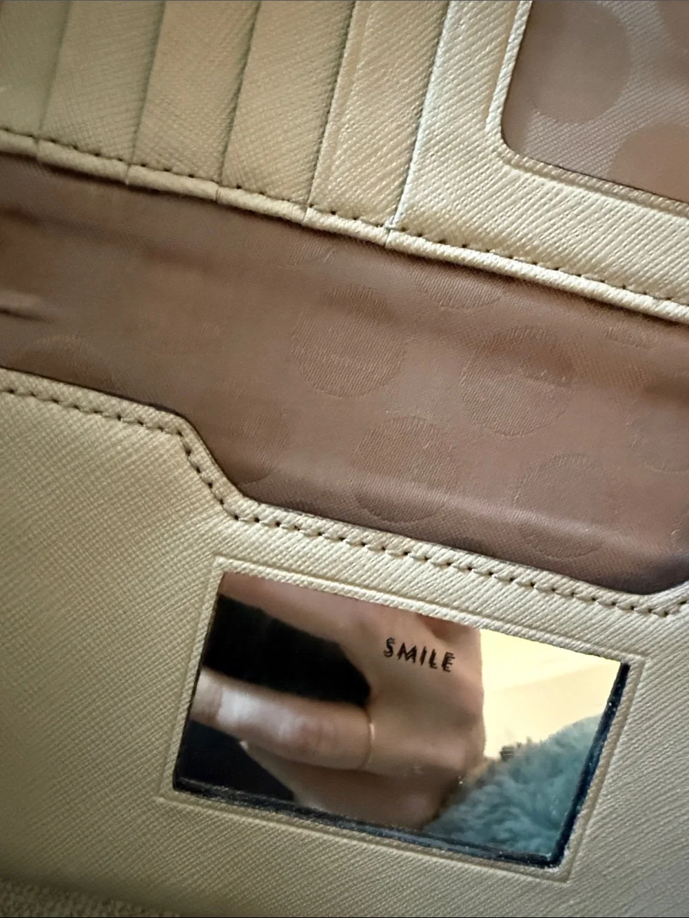 kate spade Taupe Leather Card Holder with Gold Accent